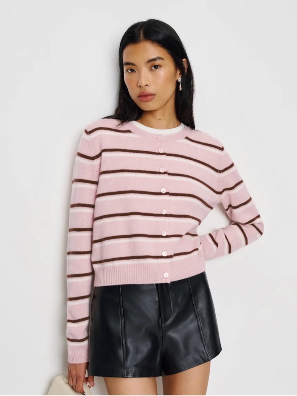 REFORMATION Clara Cashmere Cardi in Cherry Blossom Stripe M
